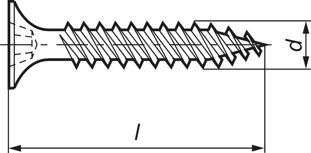 Fast building screws 4,2 x 65 steel phos., fine pitch thread w. cone point